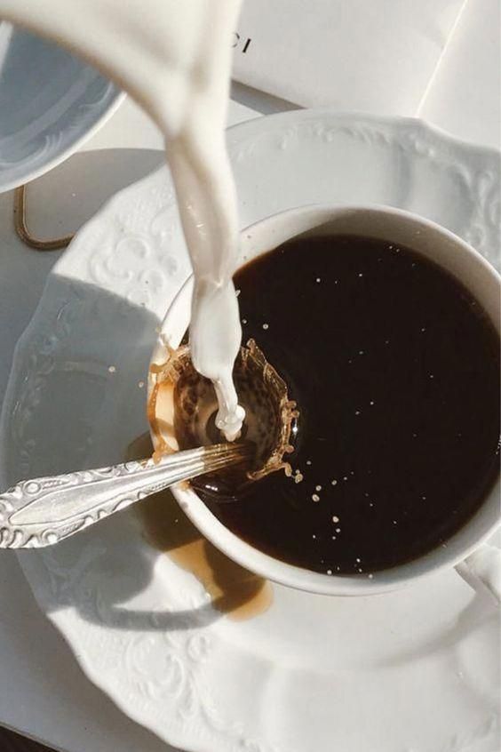 French collection moodboard with coffee and milk pour