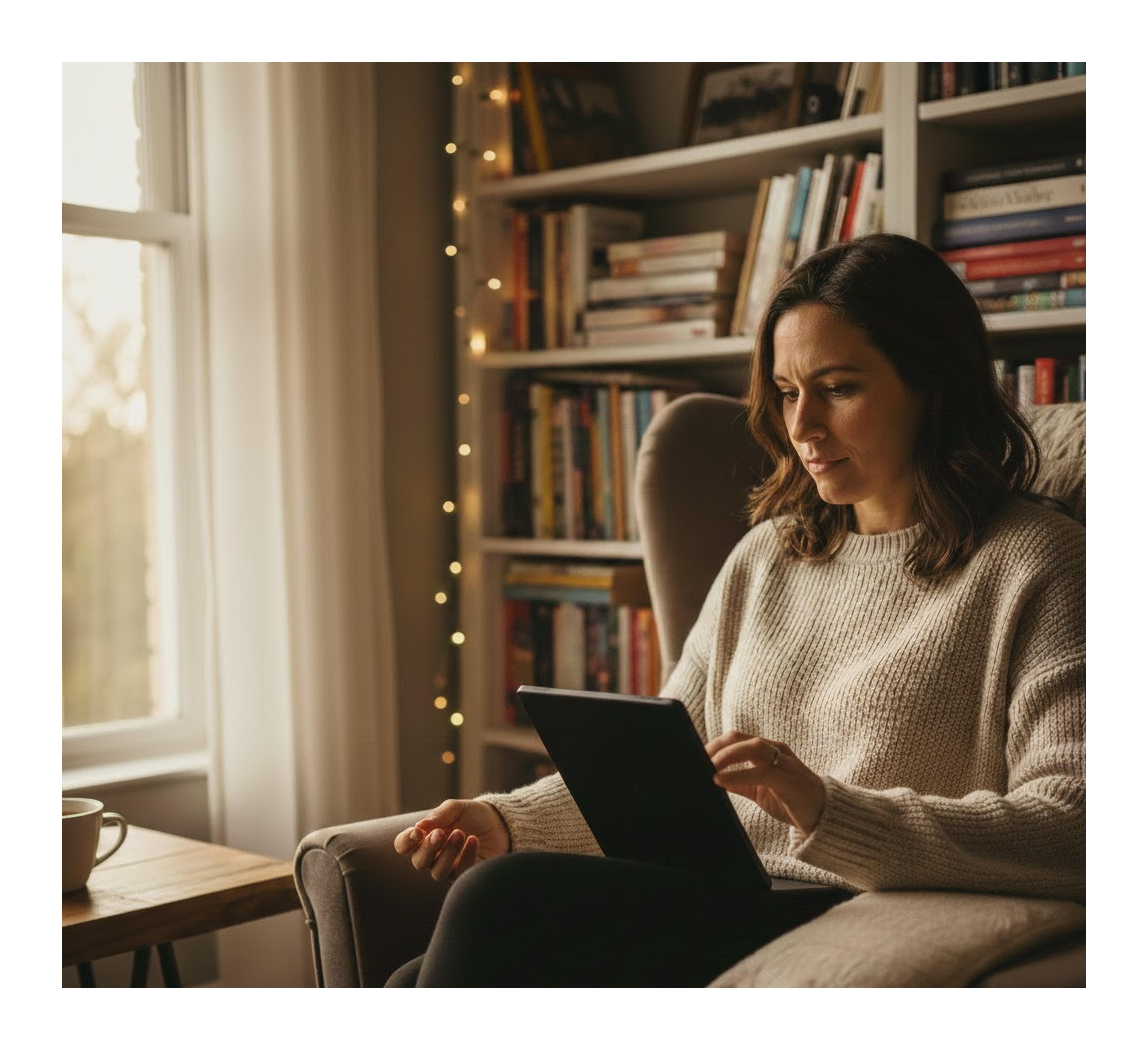 Cosy reading armchair lifestyle shot — Kindle persona research