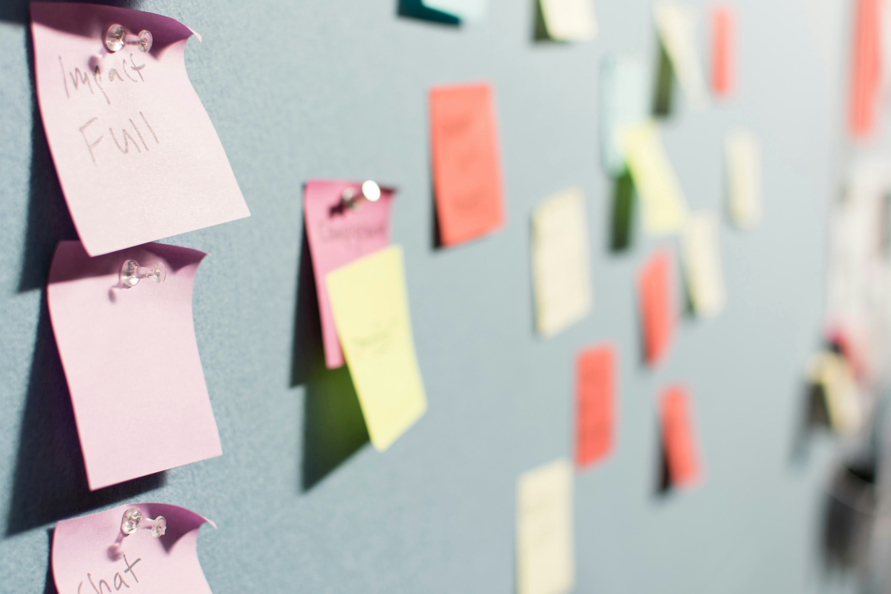Prioritisation board with sticky notes arranged by impact and effort