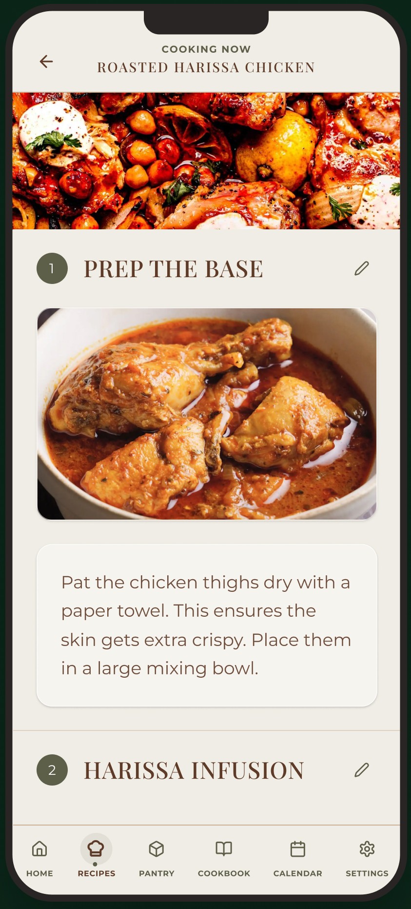 Toque app — recipe discovery screen