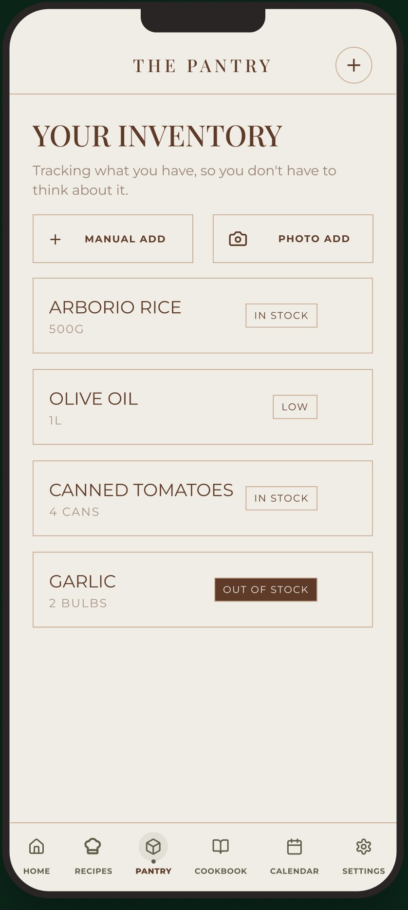 Toque app — meal planner screen