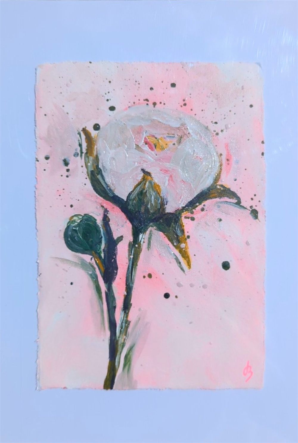 A delicate hand-painted peony bud, just before it blooms