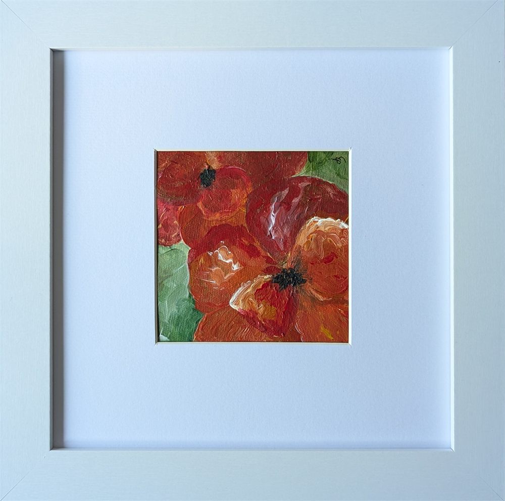 Poppy Study: a mini painting of an orange-red poppy