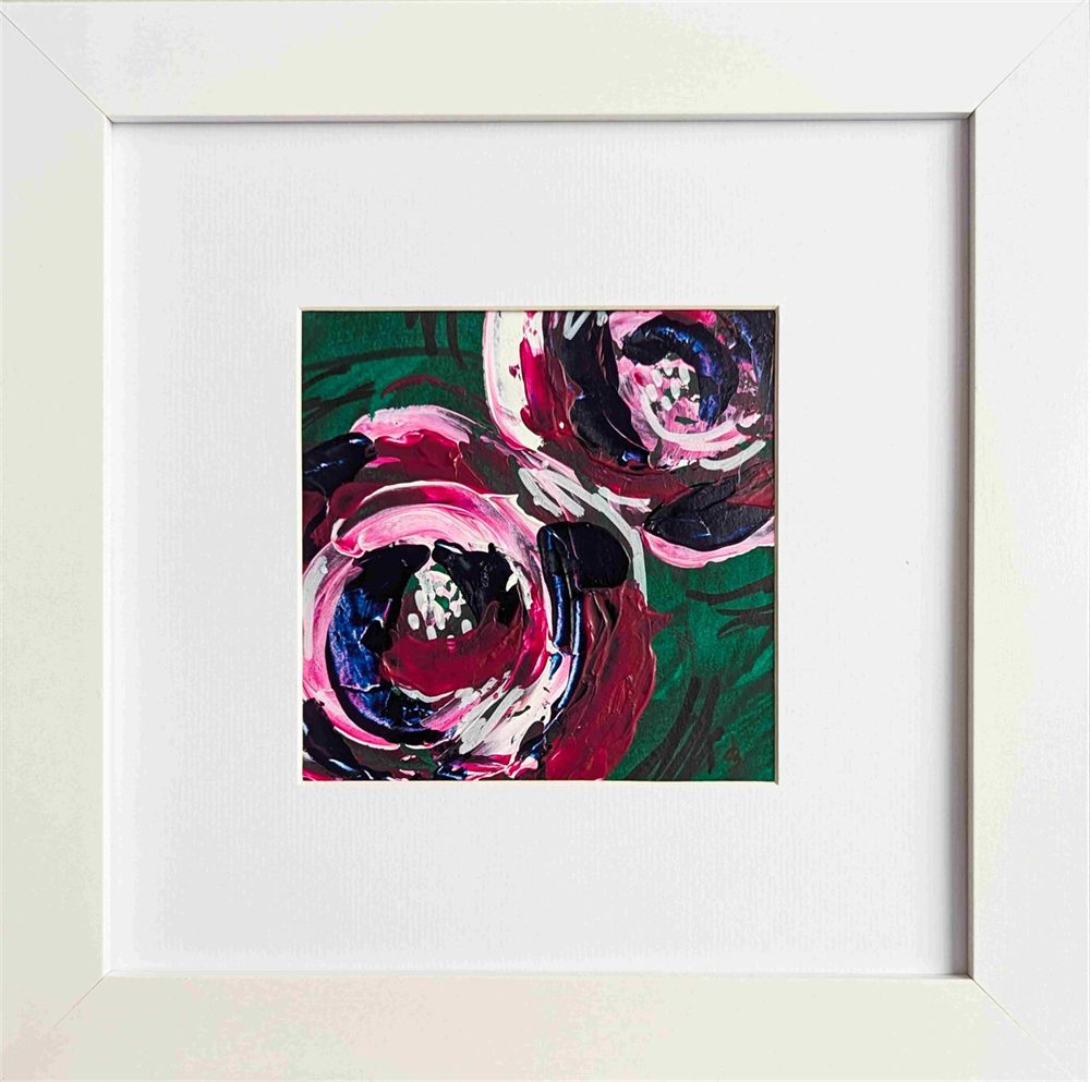 Rose Garden: a mini abstract acrylic painting of roses seen from above