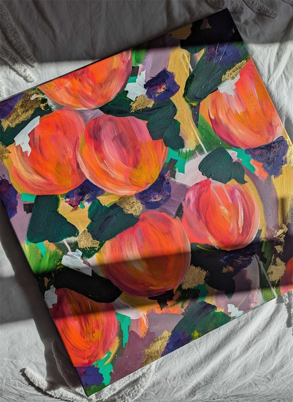 Solara by Jade Boswell: an abstract painting of the feeling of sun on your face at the height of summer, warm and full of joy